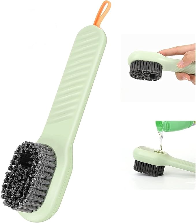 Multifunctional Shoe Cleaning Brush with Liquid Dispenser, Long Handle & Soft Bristles