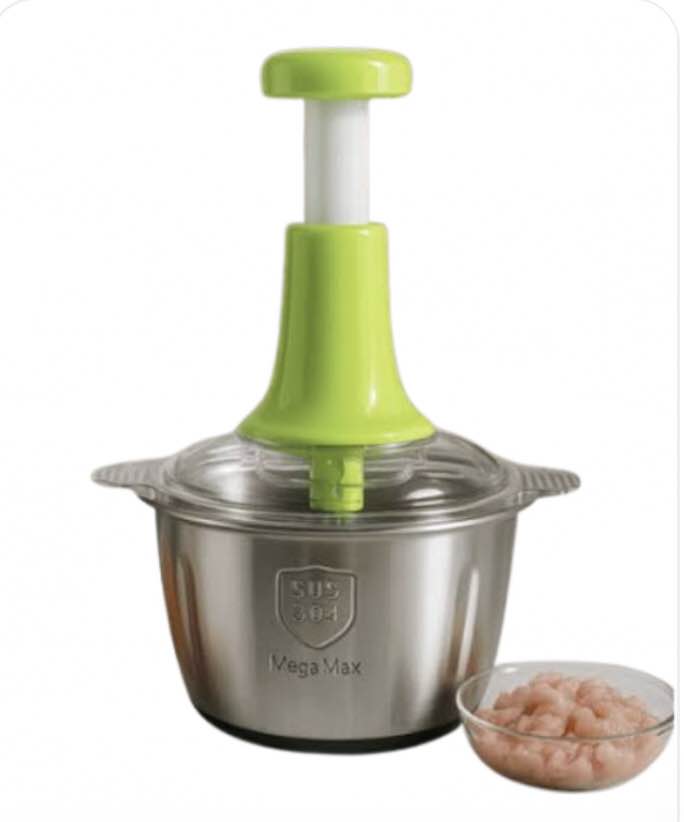 2L Manual Food Chopper | Vegetable Chopper with Sharp Stainless Steel Blades