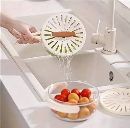 Fruit & Vegetable Drain Basket with Lid | Portable Fruit Washing & Storage Basket