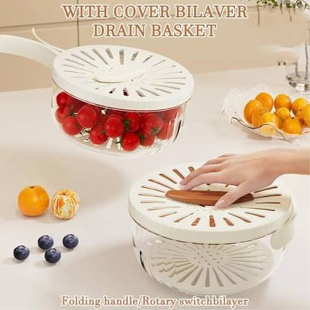 Fruit & Vegetable Drain Basket with Lid | Portable Fruit Washing & Storage Basket