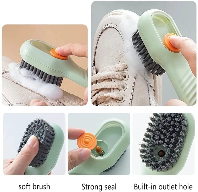 Multifunctional Shoe Cleaning Brush with Liquid Dispenser, Long Handle & Soft Bristles