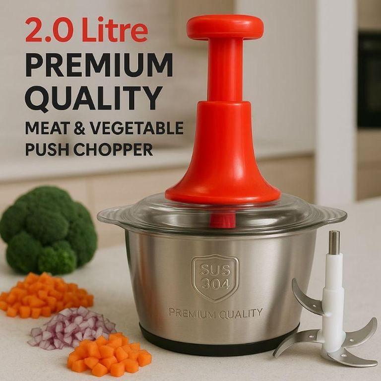 2L Manual Food Chopper | Vegetable Chopper with Sharp Stainless Steel Blades