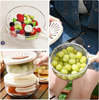 Fruit & Vegetable Drain Basket with Lid | Portable Fruit Washing & Storage Basket