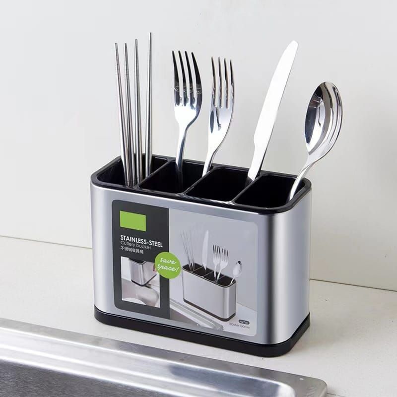 Stainless Steel Cutlery Holder Bucket – Spoon, Fork & Knife Organizer for Kitchen Counter